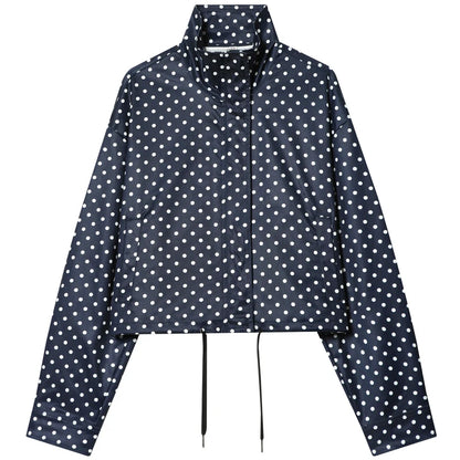 HXAO Polka Dot Bomber Jacket Women's Jackets Demi-Season Oversized Long Sleeve Top Outerwear Aviator Plus Size Zip Up Crop Coats