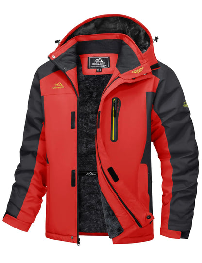 Men's Winter Jacket Waterproof Windproof Fleece Lined Parka Warm Thermal Coat with Removable Hood Outdoor Ski Snowboard Jacket