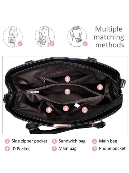 Women's Handbag PU Leather Adjustable Handle Satchel Shoulder Bags Ladies Tote