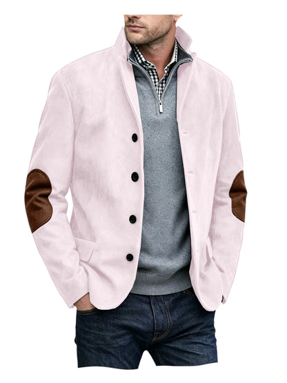 Vintage Men's Suede Blazer Notch Lapel Elbow Patches Slim Fit Jacket Business Casual Men Fashion Outerwear for Spring Autumn