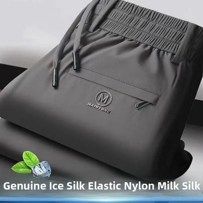 High-End Business Ice Silk Long Pants Sporty Summer Cool Feeling Casual Thin Men's Loose Straight Leg West Pants