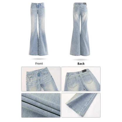 Low Waist Bell Bottom Jeans Women's Light Blue Washed Lace Splicing Design Spring Summer New Style Slimming Versatile Denim J...
