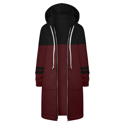 Women's Warm Zipper Long Outwears Solid Color Loose Fit Drawstring Sweatshirt Coat for Women