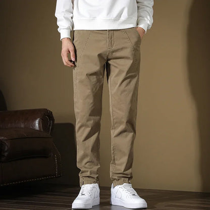 2024 New Men's Cotton Slim Casual Pants Korean Style Stretch Straight Fashionable Solid Color Versatile Casual Trousers Male