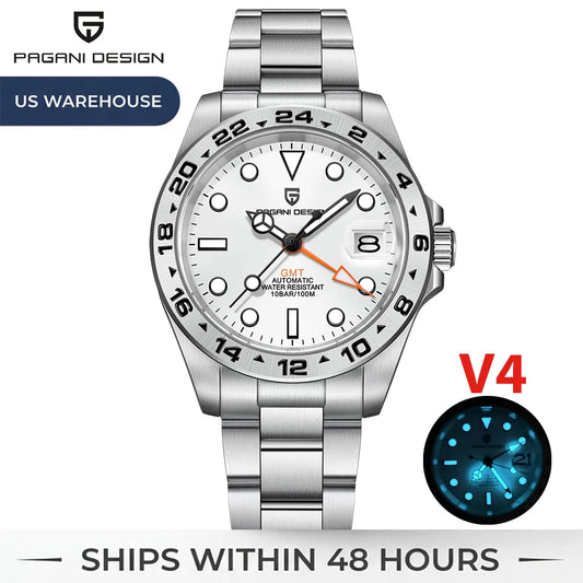 PAGANI DESIGN PD1762 Men’s Automatic Mechanical GMT Watch DG5833 Sapphire Crystal 10Bar Waterproof Stainless Steel Dual Time