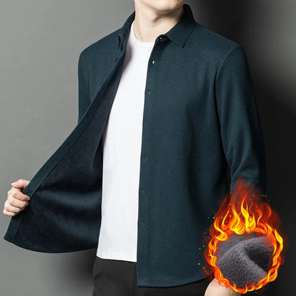 Men's Thermal Flannel Long Sleeves Shirt - Army Green (Black/Beige/Dark Green) 1.1% Cashmere | 450g Heavyweight Winter Warmth