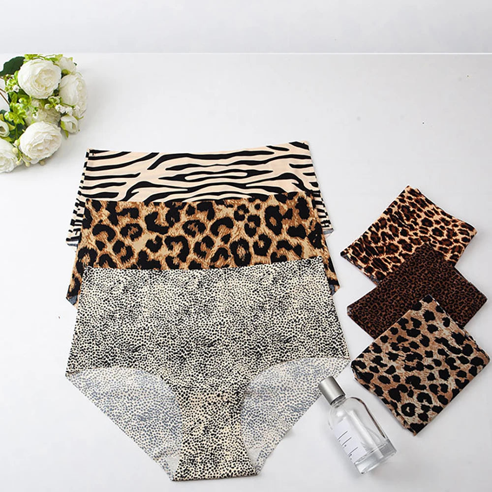 6PCS Women's Seamless Ice Silk Panties Female High Waist Plus Size