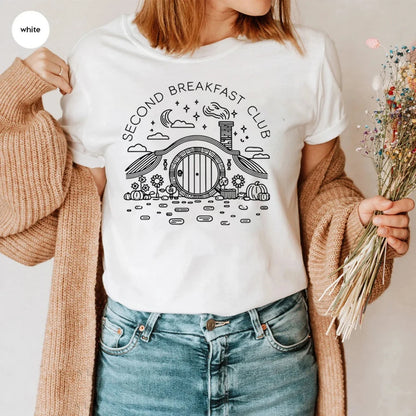 Interesting Second Breakfast Club T-shirt Tolkien Shirt Fan  Movie Fan Gift Women The Lord of The Rings Middle Earth Fan T-shirt