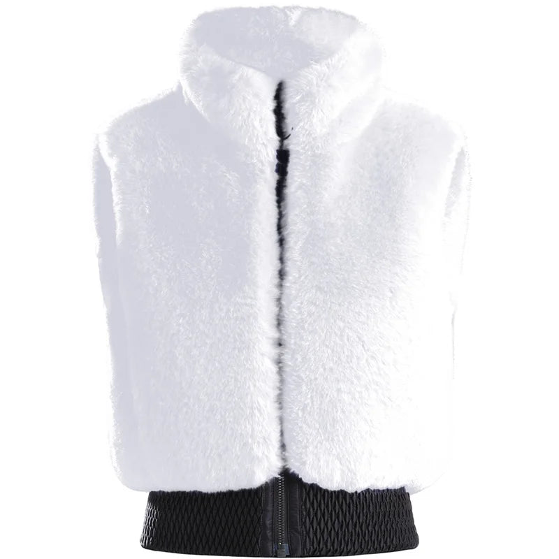 GSOU SNOW Women Fuzzy Faux Fur Vest Coat Ski Jacket Sleeveless Zip Shaggy Waistcoat Winter Daily Warm Outdoor Sport