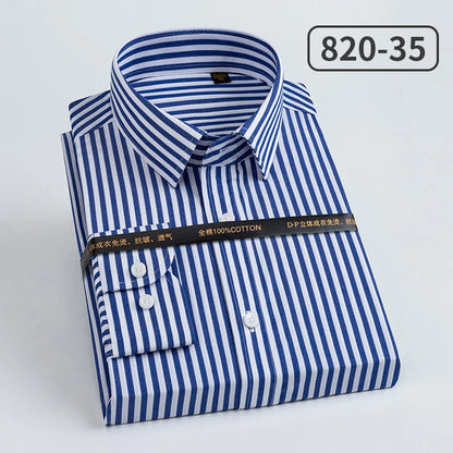 Men's pure cotton long sleeved shirt slim fit high-end light luxury 100 count striped heterochromatic collar wrinkle resistant