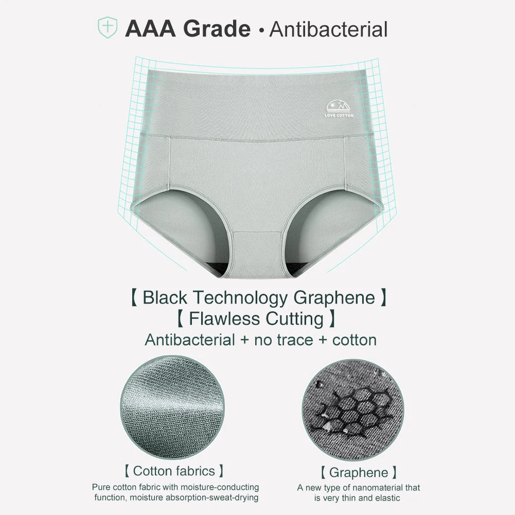 5 Pack Women's Cotton High Waisted Underwear - Tummy Control & Butt Lift, Graphene Antibacterial, Breathable Comfort, No Ride Up