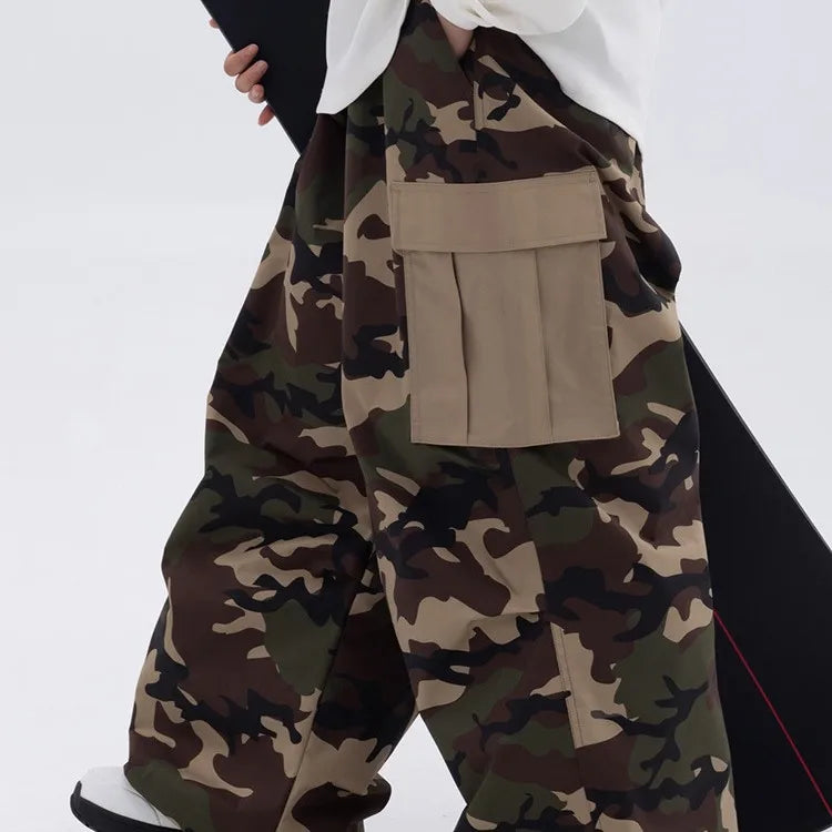New Ski Pants Men's and Women's Outdoor Veneer Windproof Waterproof Warm Leopard Print Loose Slip