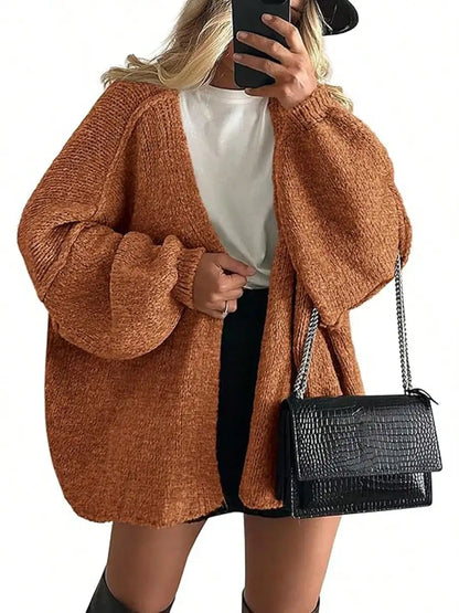 Cardigan Sweaters For Women Oversized Fall Long Sleeve Lightweight Knit Cardigans Winter Clothing Open Front Solid Color Crochet Lantern Sleeve Coat
