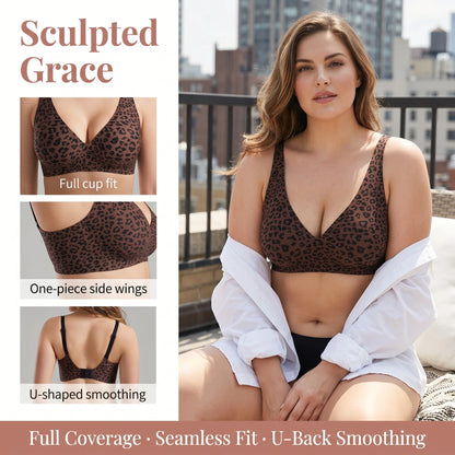 1Pcs Leopard Print Seamless Wireless Bra, Full Coverage Push Up Bralette