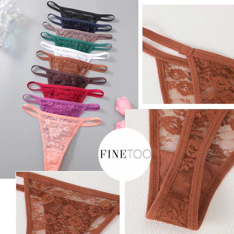 7Pcs/Set Women's Sexy Lace Transparents G-Strings Underwear Summer Solid Color Lace Floral Thongs Female Low Waist Sexy Lingerie