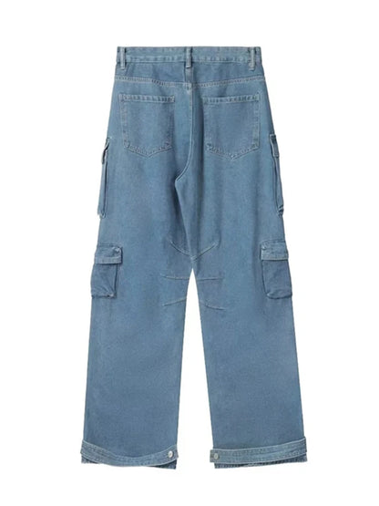 Y2K Cargo Jeans Women's Baggy Wide Leg Multi-Pocket Fashion Denim Pants Harajuku Streetwear Female Vintage Loose Casual Pants