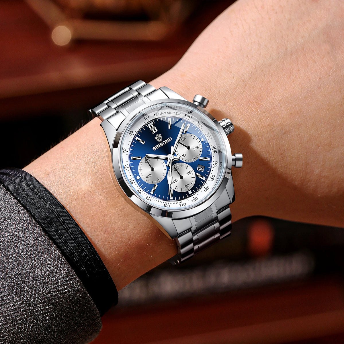 BINBOND Cool Sturdy Accurate Luxury Quartz Watch for Men Auto Date Chronograph Luminous Waterproof Men's Watch Casual Reloj