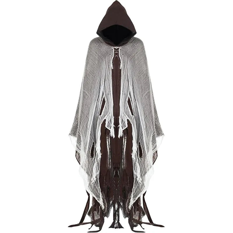 Grim Reaper Costume Cloak with Hood Dune Costume Medieval Renaissance Cloak Halloween Witch Wizard Vampire Cape Party Cosplay