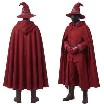 Halloween Cosplay Wizard Cloth Top Pants Cloak Hat Red Grey Black Party Disguise Roleplay