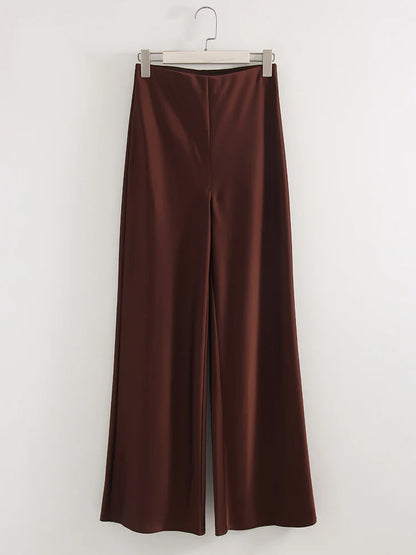 Streamgirl Summer Satin Pants For Women Wide Leg Beige Silk Trousers Long Straight Leg Luxury Pants For Summer Women Elegant
