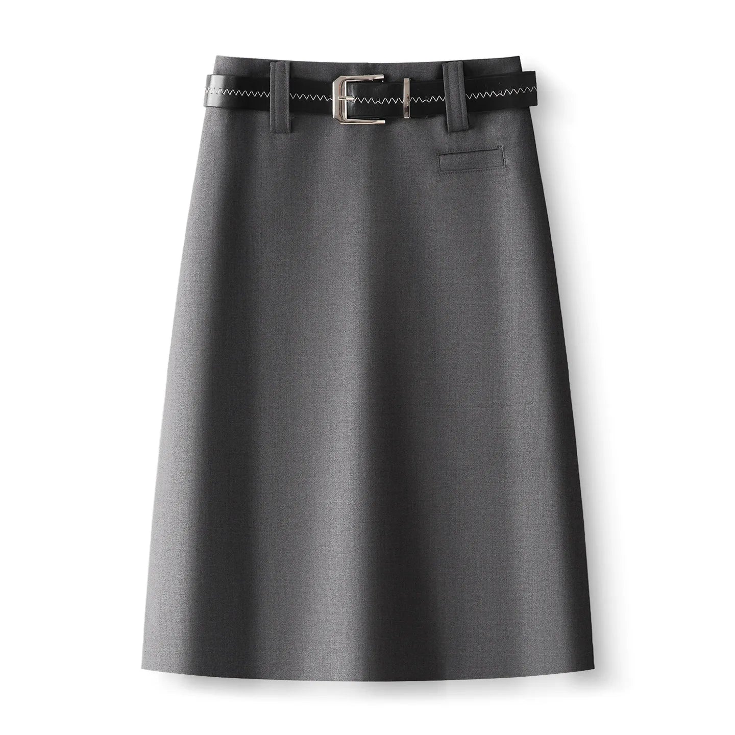 ZJYT Elegant Ladies Summer Skirts for Women 2026 New Fashion High Waist Belted Office Work Knee Length Skirt Female Faldas Grey