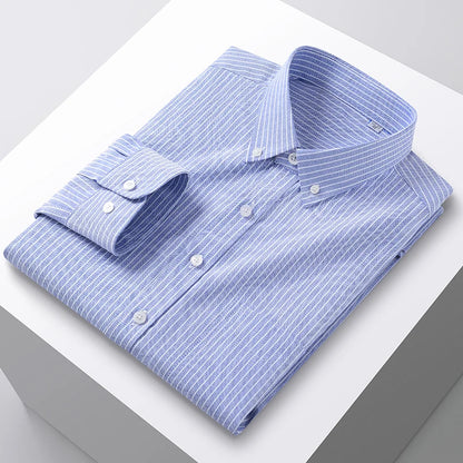 100% Cotton Men's Oxford Shirts Spring Autumn Long Sleeve Basic Casual Solid Striped Button Down Social Business Formal Plus 5XL