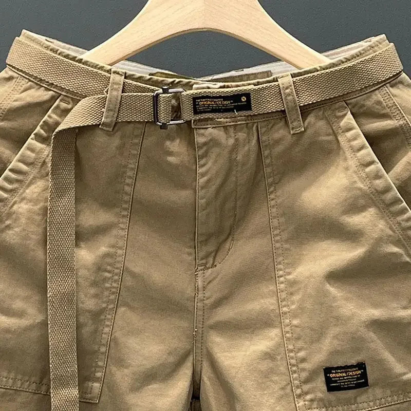 Autumn Summer Wide Leg Cotton Work Trousers Men's Cone Straight Loose Wear Resistant Pocket Pants Retro Wash Casual Workwear