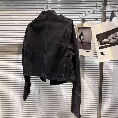 2026 Autumn New Fashion Metal Buckle Design Shoulder Strap Denim Short Jacket For Women High Street Coat Female