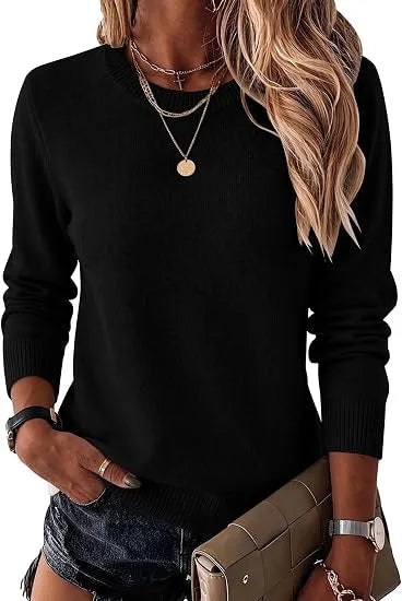 Women's Fashionable Wool Blend Sweater, Long-Sleeved with a Round Neck,