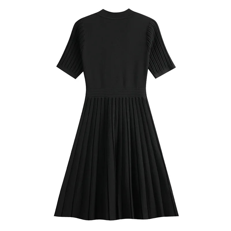 ZJYT New Summer 2026 Fashion Knit Dresses for Women Elegant Short Sleeve Beige Black Casual Daily Party Aline Dress Vestidos
