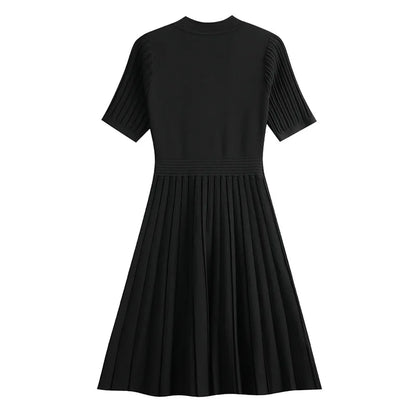ZJYT New Summer 2026 Fashion Knit Dresses for Women Elegant Short Sleeve Beige Black Casual Daily Party Aline Dress Vestidos
