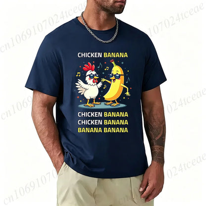 Unisex Chicken Banana Meme T Shirt Funny Cartoon Chicken Banana with Sunglasses Graphic Tee Music Short Sleeve Oversized Tops