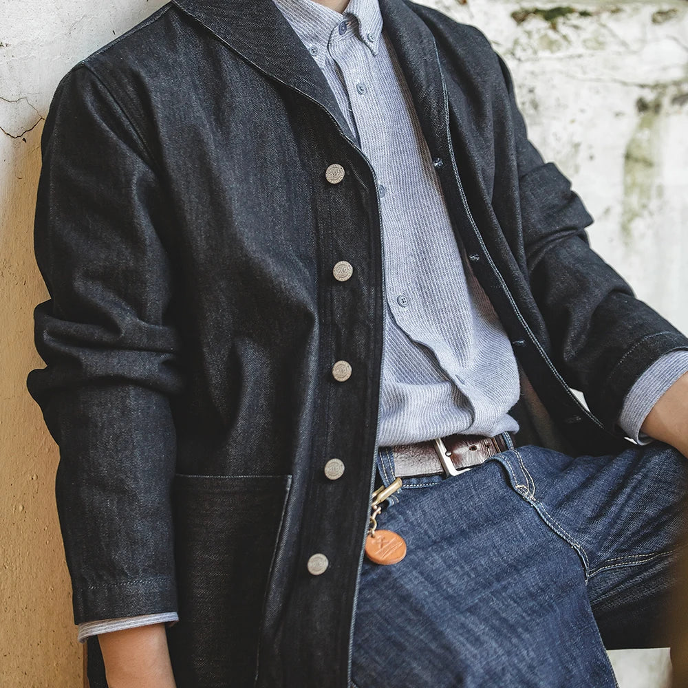 Maden Washed Denim Jackets for Men Vintage Workwear Coats Cotton Solid Hunting Denim Turn-down collar Casual Jacket Men Clothing