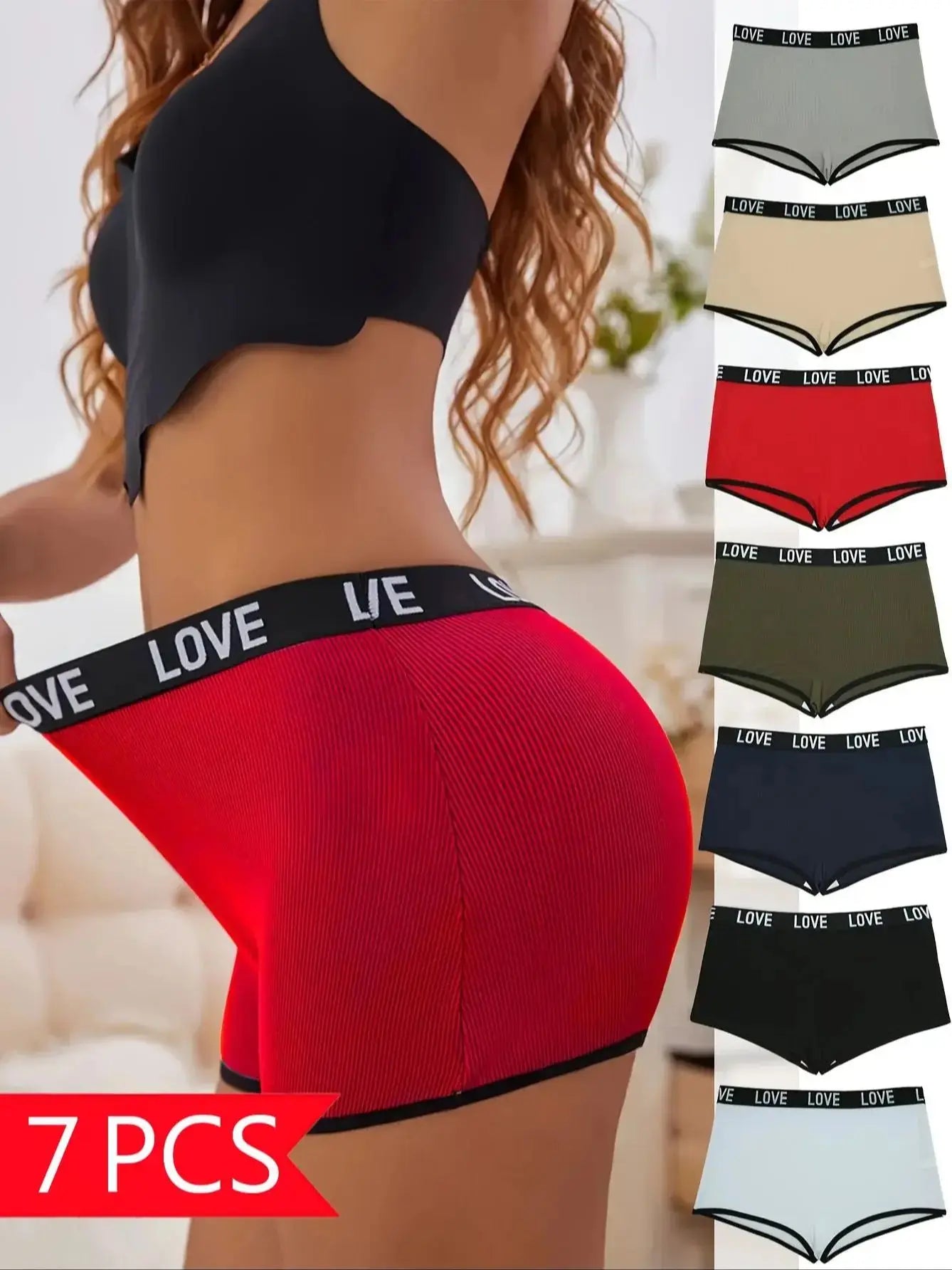 Random 7 pairs of mixed-color lettered waistband women's briefs are comfortable, casual, energetic, sporty and luxurious