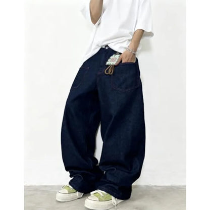 Mens Baggy Jeans Embroidery Pattern Denim Trousers Wide Leg Denim Pant Loose Fit Skater Jeans Streetwear Clothing