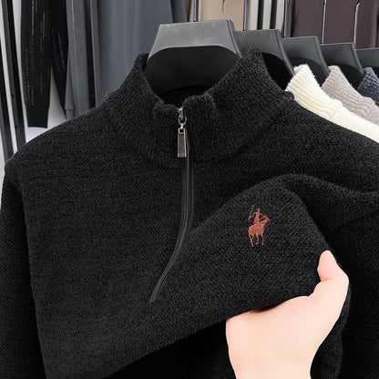 High-End Men New Long-Sleeved Knitwear Stand Collar Zipper Pony Embroidery British Style Leisure Snug Hot-Selling Men's Clothing