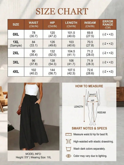 Plus Size Loose Lightweight Wide Leg Culotte Pants, Spring/Summer Casual