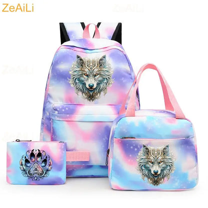 3pcs White Puppy Maltese Dog Colorful Backpack with Lunch Bag for Women Student Teenagers Rucksack Casual School Bags Sets