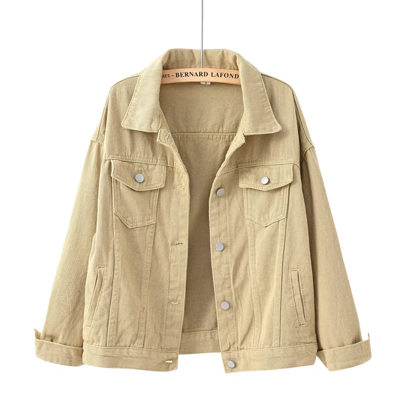 Solid Short Women's Denim Coat Spring Autumn Female Loose Jeans Jacket Purple Student Casual Outwear White Pink Yellow Red Black