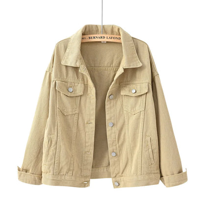 Solid Short Women's Denim Coat Spring Autumn Female Loose Jeans Jacket Purple Student Casual Outwear White Pink Yellow Red Black