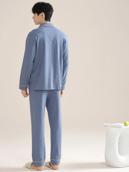 Men's 100% cotton long sleeved four season plus size men's sleepwear