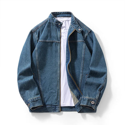 Men's Casual Non-Stretch Denim Jacket High Street Style Zipper Loose Workwear Jacket plus Size Trendy Streetwear Top