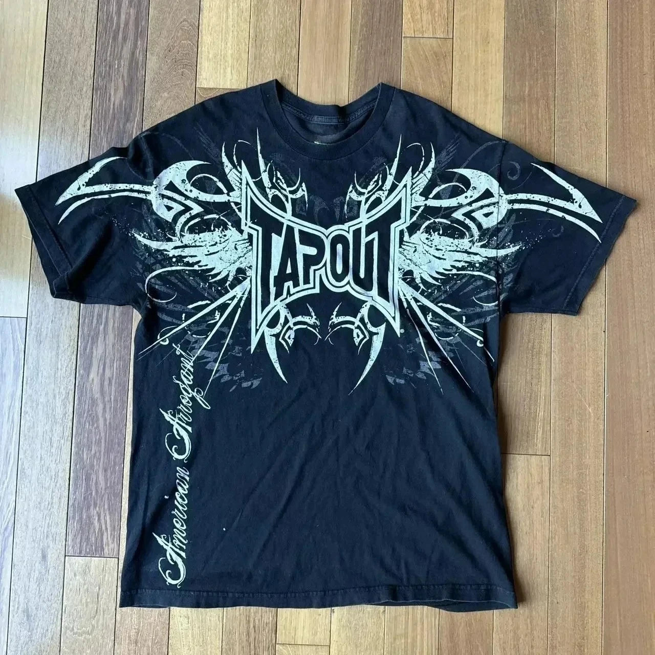 2000s Tapout T Shirt Punk Hip Hop Graphic Letter Print Oversized TShirt Womens Mens Round Neck Cotton Short Sleeve Tops Clothing