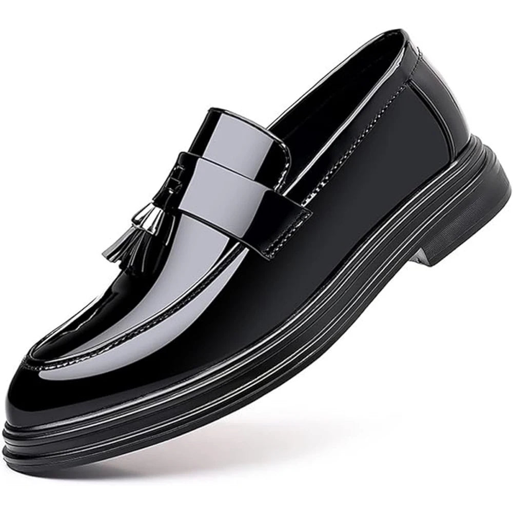 Men's Tassels High Gloss Patent Penny Slip On Loafers Fashion Formal Business Casual Oxford Dress Shoes for Men