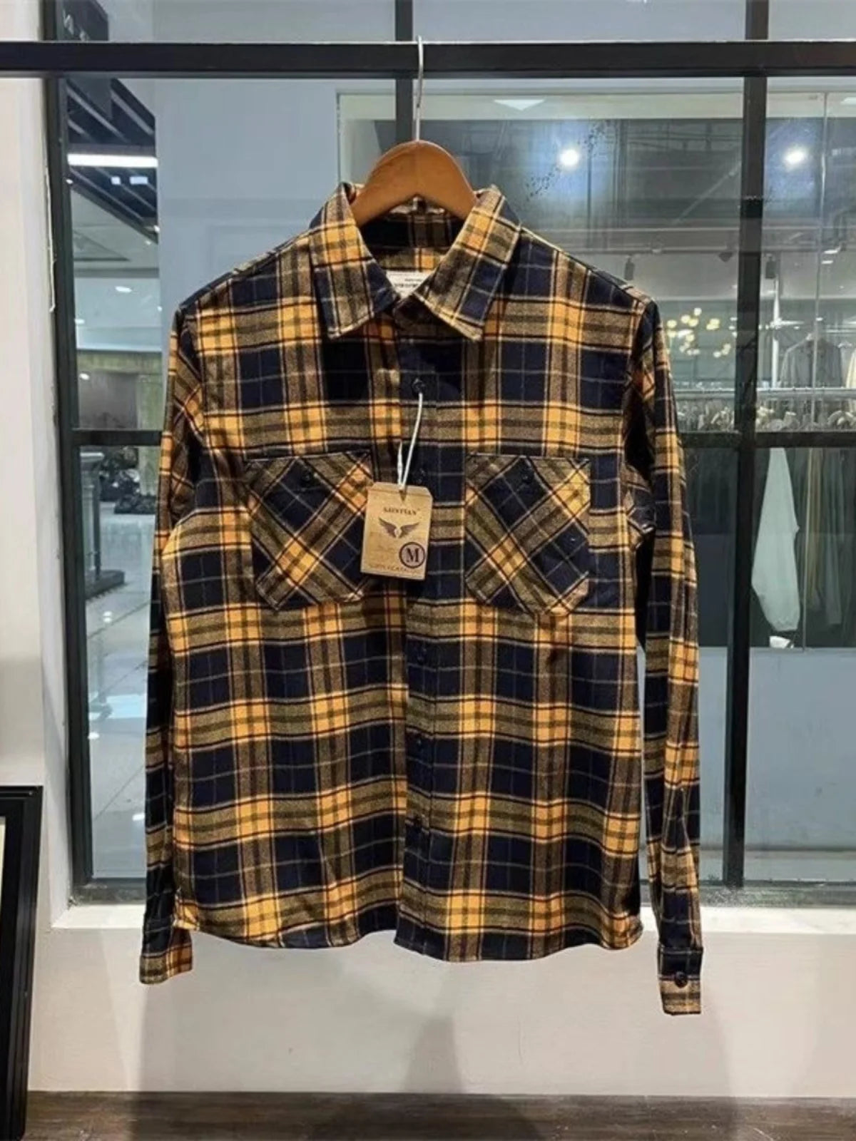 Autumn Men's Pure Cotton Flannel Plaid Long Sleeve Shirt Casual Loose Full Cotton Washed Dad Clothes Style Breathable Fashion
