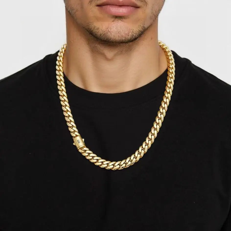14K Gold-Plated Cuban Ncklace Miami Cuban Link Chain 6-14mm Stainless Steel Technology Anti-rust Colorfast Waterproof Anti-Friction The best gift for men and women men's jewelry