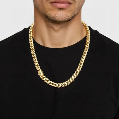 14K Gold-Plated Cuban Ncklace Miami Cuban Link Chain 6-14mm Stainless Steel Technology Anti-rust Colorfast Waterproof Anti-Friction The best gift for men and women men's jewelry