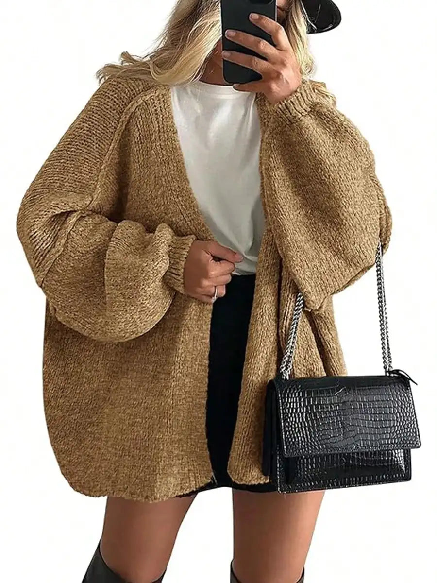 Cardigan Sweaters For Women Oversized Fall Long Sleeve Lightweight Knit Cardigans Winter Clothing Open Front Solid Color Crochet Lantern Sleeve Coat