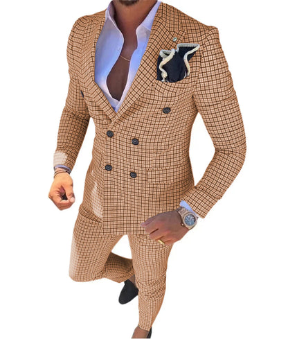 Plaid Suit Elegant Man Suit Dress for Men Regular Suit with Vintage Notch Lapel  Stage Costume Evening Party Summer Beach
