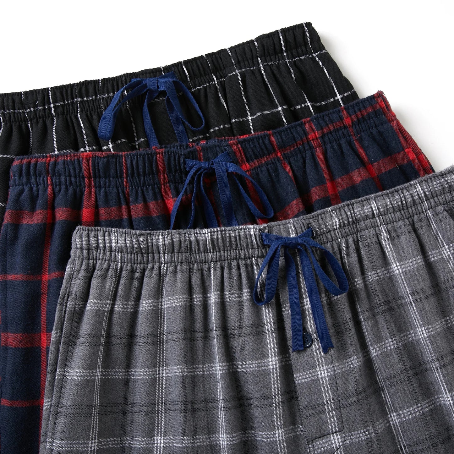 3pcs Men's Pajama Bottoms Autumn/Winter New Fashion Flannel Plaid Casual Sleeping Pants Elastic Waistband and Pocket